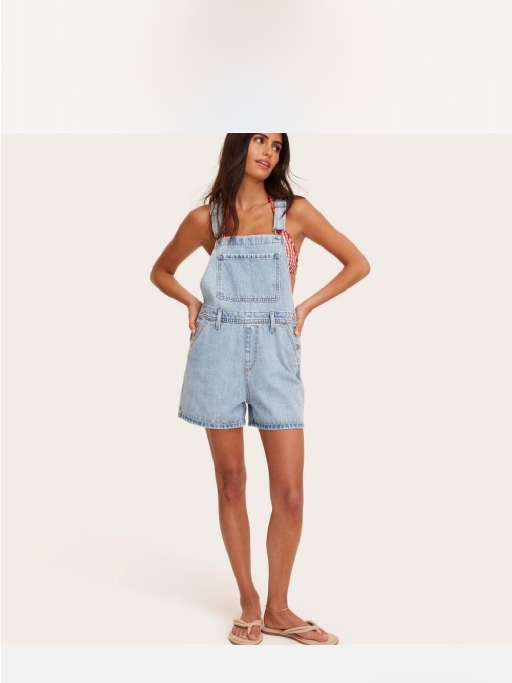 Light Wash Denim Short Overalls for Women